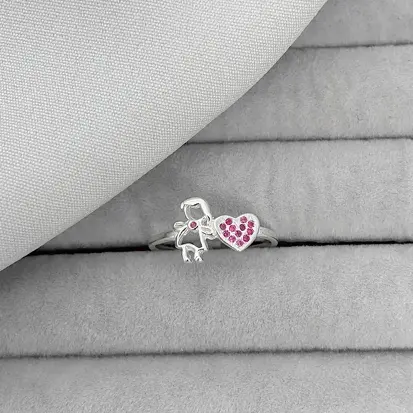 ANEL MENINA CORAÇÃO CRAVEJADO ROSA