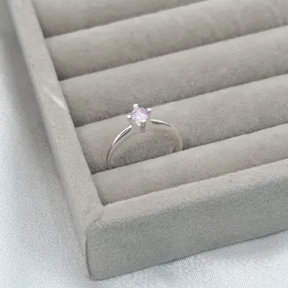 ANEL SOLITÁRIO ZIRCONIA ROSA 4MM