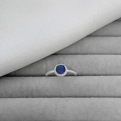 ANEL CRAVEJADO ZIRC REDONDA AZUL
