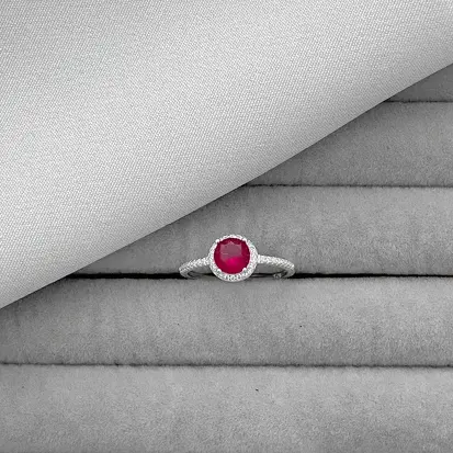 ANEL CRAVEJADO ZIRC REDONDA ROSA