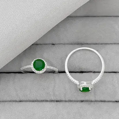 ANEL CRAVEJADO ZIRC REDONDA VERDE