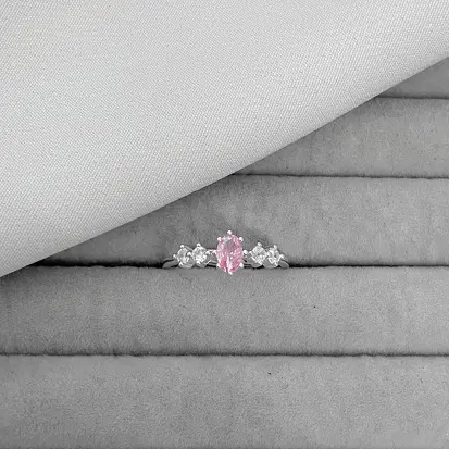 ANEL CINCO ZICÔNIAS MEIO OVAL ROSA
