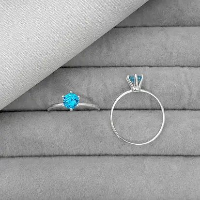 ANEL SOLITARIO 6 GARRAS ACQUA BLUE 5MM