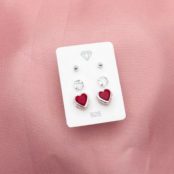 Trio Coração Vermelho Zirconia E Bolinha