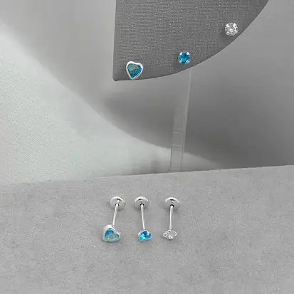 TRIO BABY ZIRC CRISTAL ZIRC AZUL E CORAÇÃO