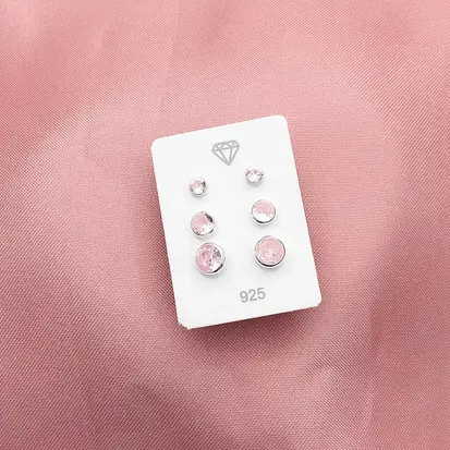 TRIO REDONDO ZIRCONIA EMBUTIDA ROSA