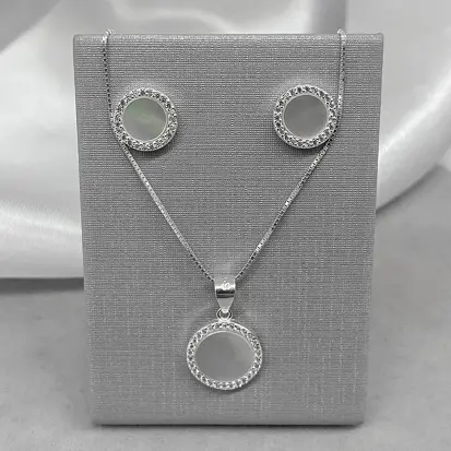 CONJUNTO CÍRCULO MADREPÉROLA DETALHE CRAVEJADO