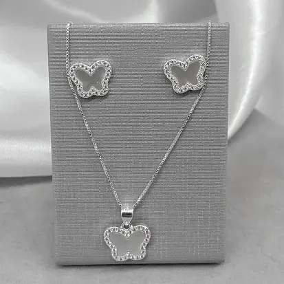 CONJUNTO BORBOLETA MADREPÉROLA DETALHE CRAV