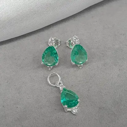 CONJUNTO GOTA TURQUESA ZIRCONIA PONTAS