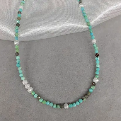 CHOKER PEDRA TURQUESA PEROLAS INTERCALADAS