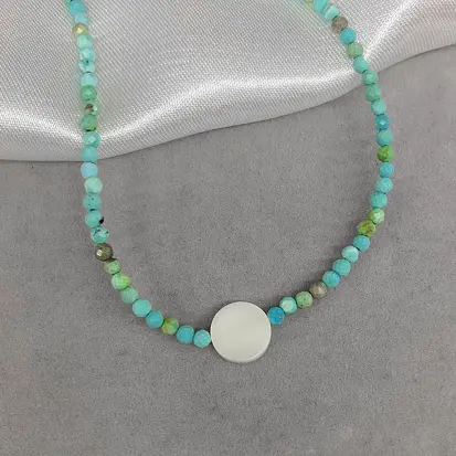 CHOKER PEDRA TURQUESA CIRCULO MADREPEROLA