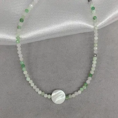 CHOKER PEDRA AMAZONITA CIRCULO MADREPEROLA