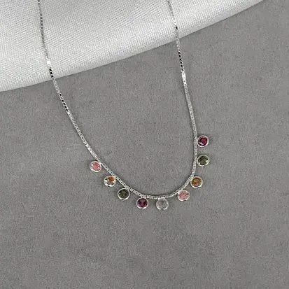 GARGANTILHA 9 ZIRCONIAS COLORIDAS FIXAS 2MM
