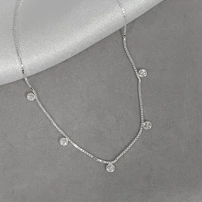GARGANTILHA 5 ZIRCONIAS REDONDAS FIXAS CRISTAL 3MM