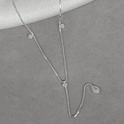 GARGANTILHA GRAVATA 5 ZIRCONIAS FIXAS 3MM E GOTA 6MM