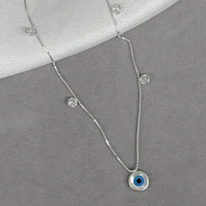 GARGANTILHA OLHO GREGO MADREPEROLA 4 ZIRCONIAS FIXAS 4MM