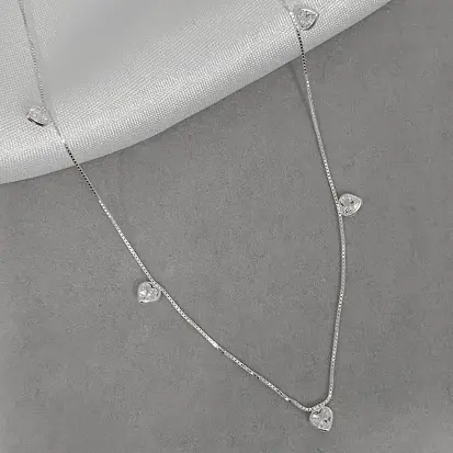 GARGANTILHA CINCO CORAÇÕES ZIRCONIAS FIXAS 4MM