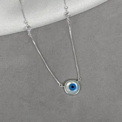 GARGANTILHA OLHO GREGO MADREPEROLA 2 ZIRCONIAS 4MM
