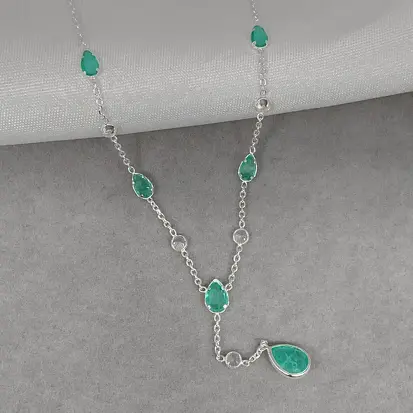 GARGANTILHA 6 GOTAS TURQUESA E 5 ZIRCONIAS 3MM