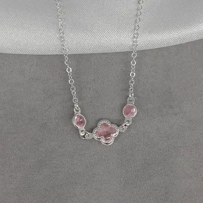 GARGANTILHA 1 VAN CLEEF FIXO 2 ZIRCÔNIAS ROSA BEBÊ 45CM