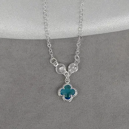 GARGANTILHA 1 VAN CLEEF PEND AZUL CLARO ZIRCÔNIAS 45CM