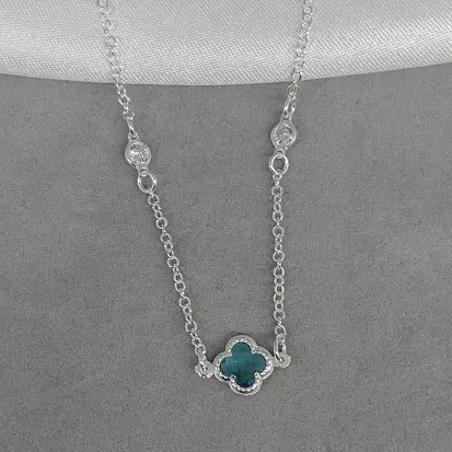 GARGANTILHA 1 VAN CLEEF FIXO AZUL CLARO ZIRCÔNIAS 40CM