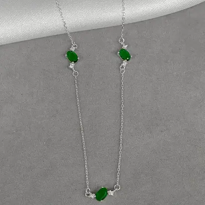 GARGANTILHA 3 ZIRCÔNIAS OVAL VERDE ESCURO 40+5CM