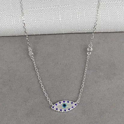 GARGANTILHA OLHO NAVETE DETALHE CRAV CRISTAL/AZUL 40+5CM