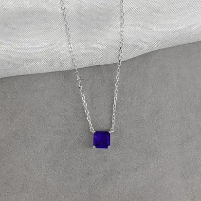 GARGANTILHA ZIRCÔNIA QUADRADA AZUL 40+5CM