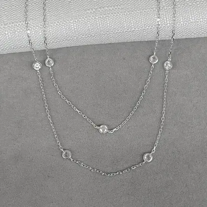 GARGANTILHA DUPLA ZIRCÔNIAS FIXA 40+5CM