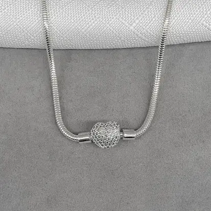 COLAR MINI PANDORA CORAÇAO CRAVEJADO 45CM