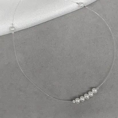 CHOKER FIO DE NYLON FILEIRA DE PEROLAS