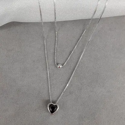 COLAR DUPLO BOLINHA CORAÇÃO PRETO