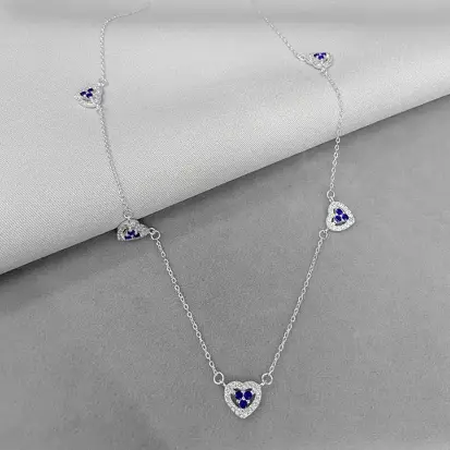GARGANTILHA CORAÇÃO AZUL SAFIRA CRAVEJADO CRISTAL 40+5CM