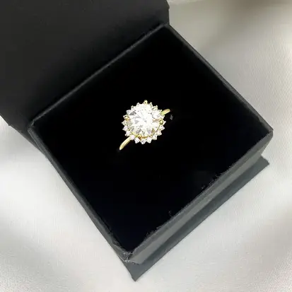 ANEL MOISSANITE SOLITÁRIO FLOR G PRATA COM BANHO DE OURO