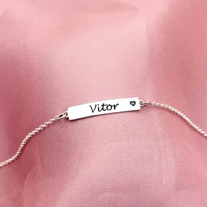 PULSEIRA ADULTO PLAQUINHA RETANGULAR CORAÇÃO ENVELHECIDO