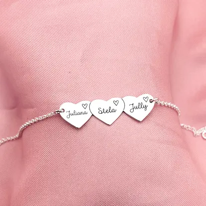 PULSEIRA ADULTO 3 CORAÇÕES NOMES PERSONALIZADOS