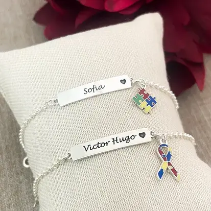 PULSEIRA PLAQUINHA AUTISMO CORAÇÃO ENVELHECIDO