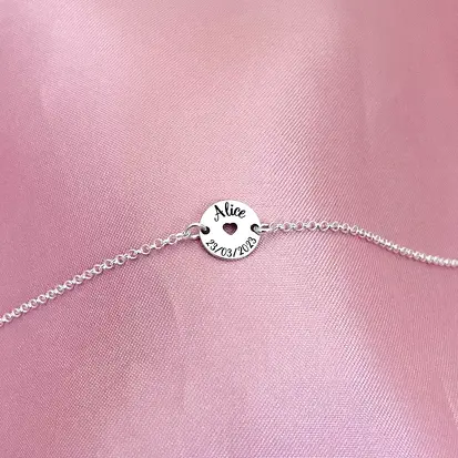 PULSEIRA NOME DATA MINI PLAQUINHA REDONDA