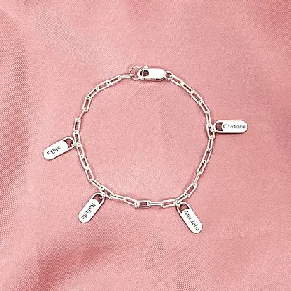 PULSEIRA ELO ALONGADO 4 PLAQUINHAS NOME