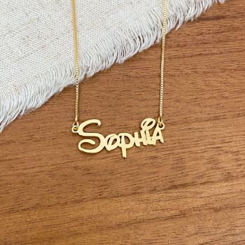 Gargantilha Nome Personalizado Fonte Disney Dourado