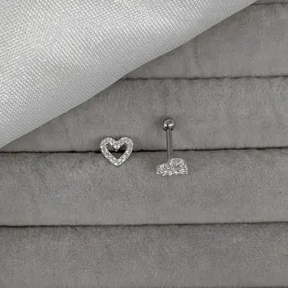 PIERCING HASTE CORAÇÃO VAZADO CRAVEJADO 6MM
