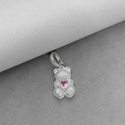 PINGENTE URSINHO CRAVEJADO ROSA