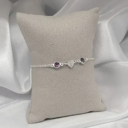 PULSEIRA 2 ZIRCONIAS ROXO CORAÇÃO MEIO