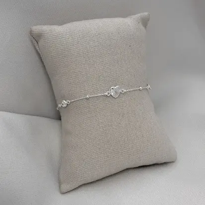 PULSEIRA CORAÇÃO 6X6 2 ZIRCONIAS 4MM E BOLINHAS PP