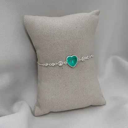PULSEIRA CORAÇÃO VERDE 3 ZIRCONIAS C/LADO 4 E 3MM