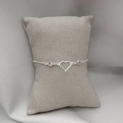PULSEIRA CORAÇÃO VAZADO 2 ZIRCONIAS ROSA
