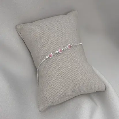 PULSEIRA INFANTIL 3 ZIRCÔNIAS ROSA FIXA