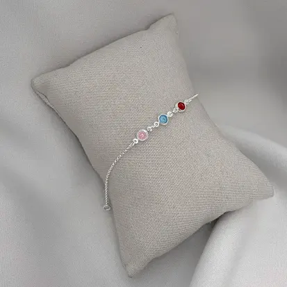 PULSEIRA INFANTIL 3 ZIRCÔNIAS VERMELHO AZUL ROSA