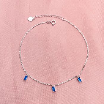 Tornozeleira 3 Zirconias Retangular Azul